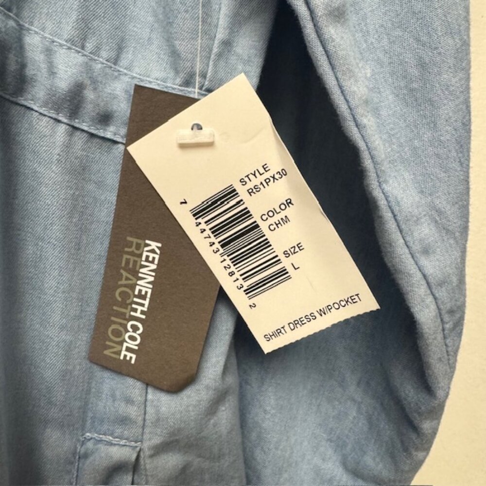 Kenneth Cole Denim Shirt Dress or Tunic Pull String Waist SIZE L - NWT - Picture 3 of 11